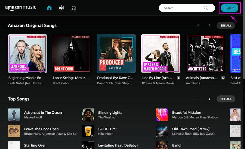sign in on amazon music