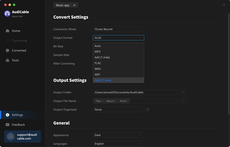 Adjust the Output Format as AIFF