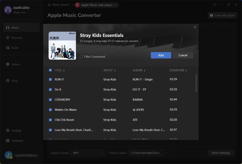 Add Apple Music for MP3 Downloads