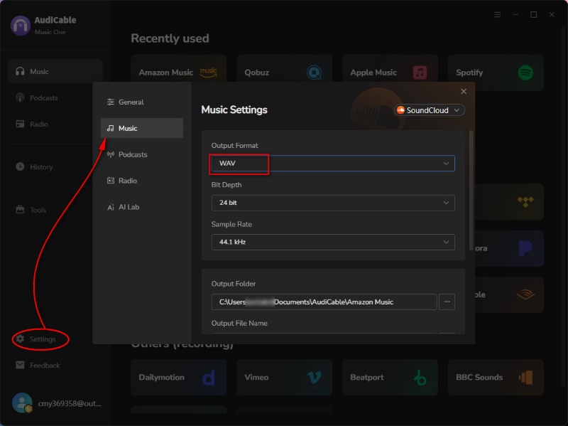 Choose WAV as the Output Format