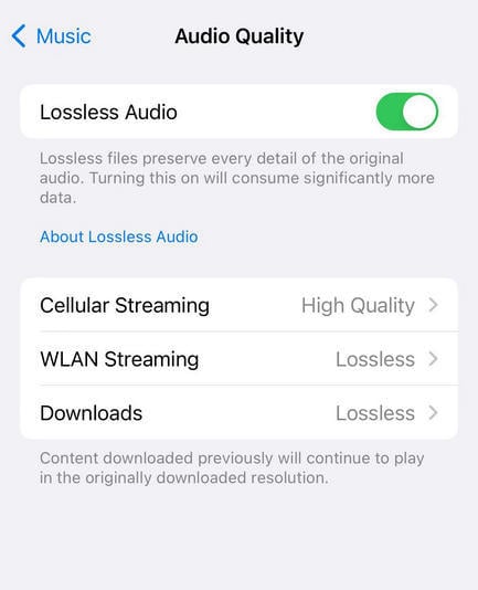 Turn on Apple Music Lossless