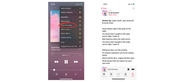See Apple Music Lyrics on iPhone