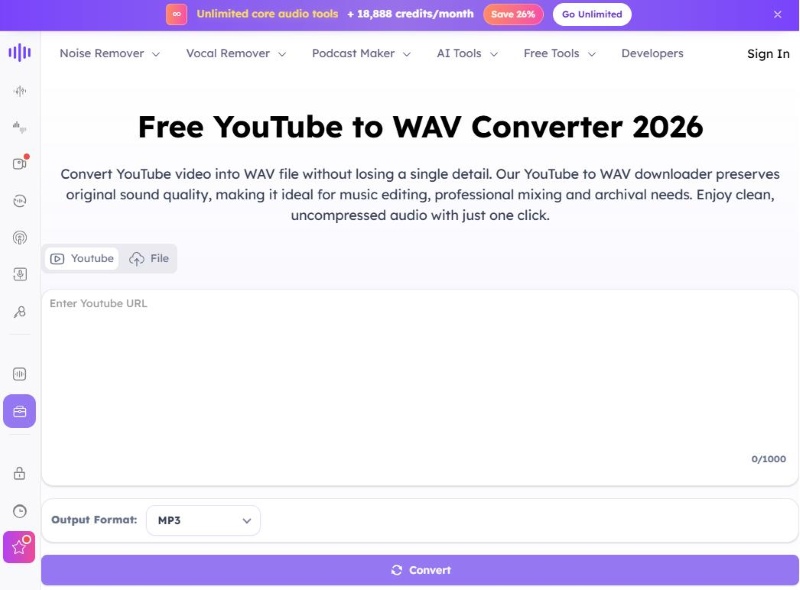 AudioCleaner AI YouTube to WAV Converter
