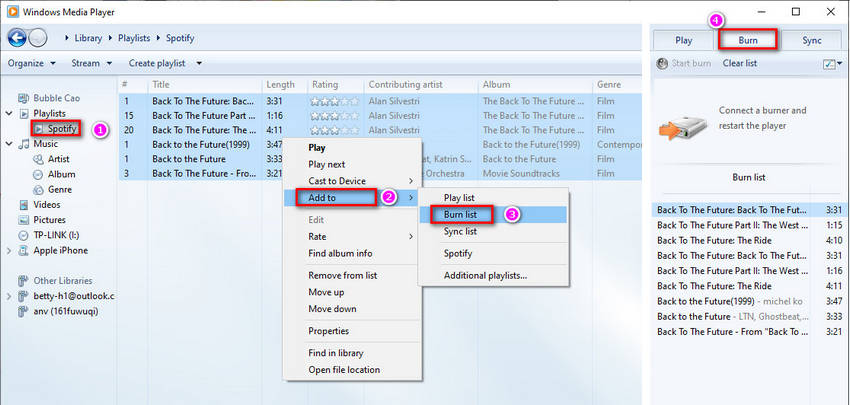 burn spotify music to cd with windows media player