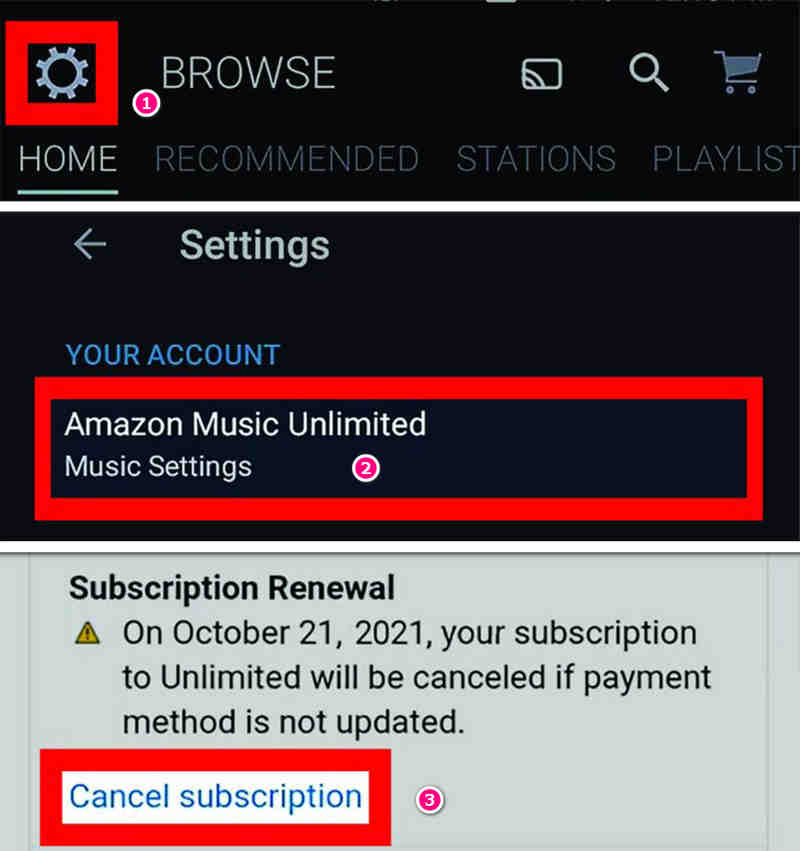 cancel amazon music subscription on android