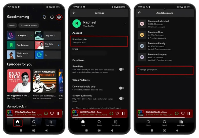 change spotify plan