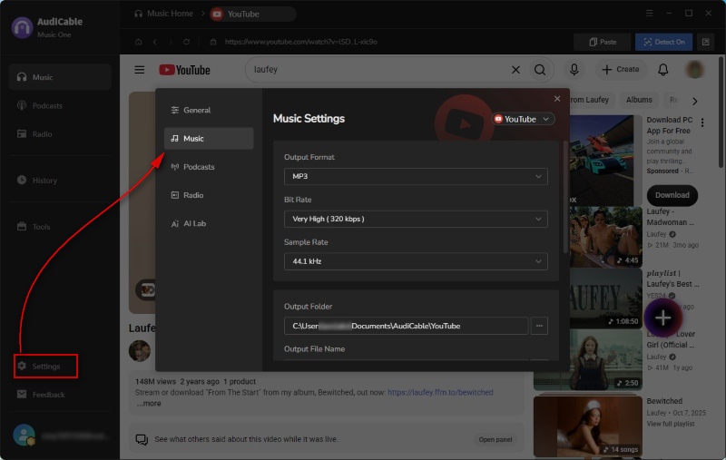 Set up Output Settings