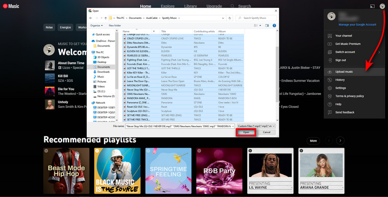 Upload Spotify Music to YouTube Music