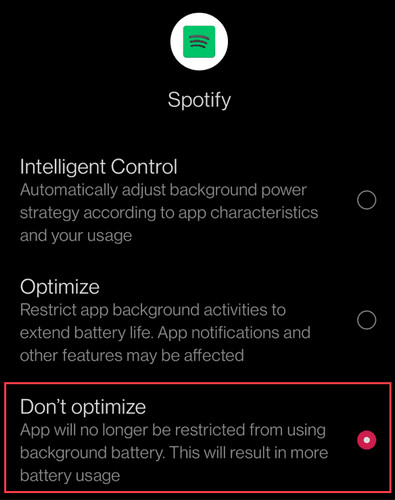 Turn off Battery Optimization