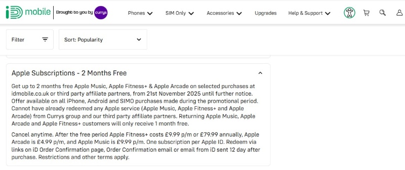 Claim Free Apple Music from iD Mobile