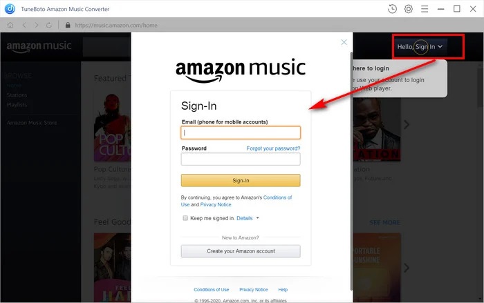 login amazon music