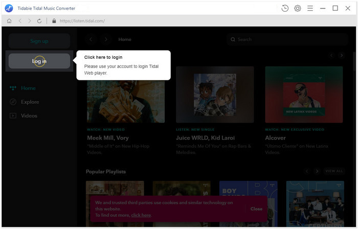 login Tidal account