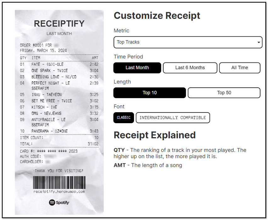 Receiptify Spotify