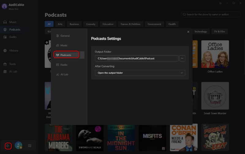Select Podcast Settings