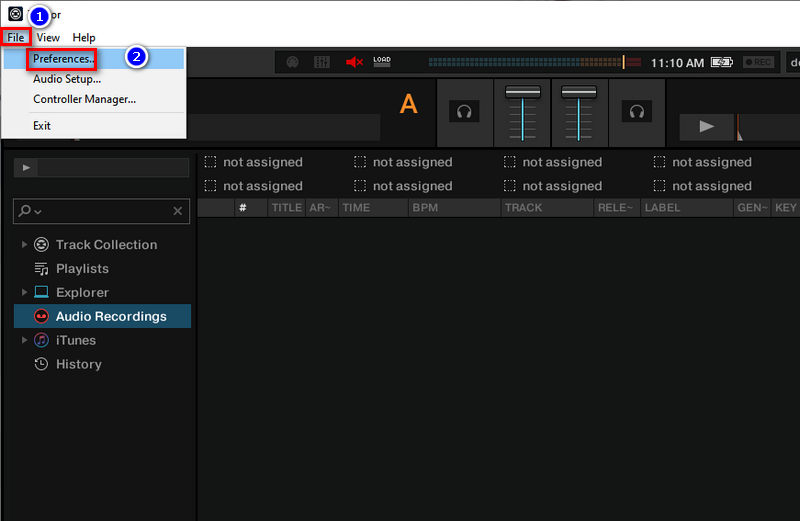 settings of taktor dj