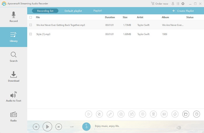 checked recorded music on Apowersoft Streaming Audio Recorder