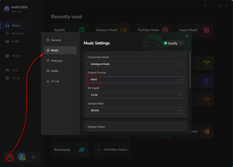 Customize Output Format As WAV