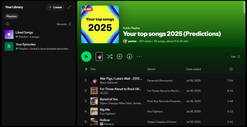 Spotify Wrapped Top Songs 2025