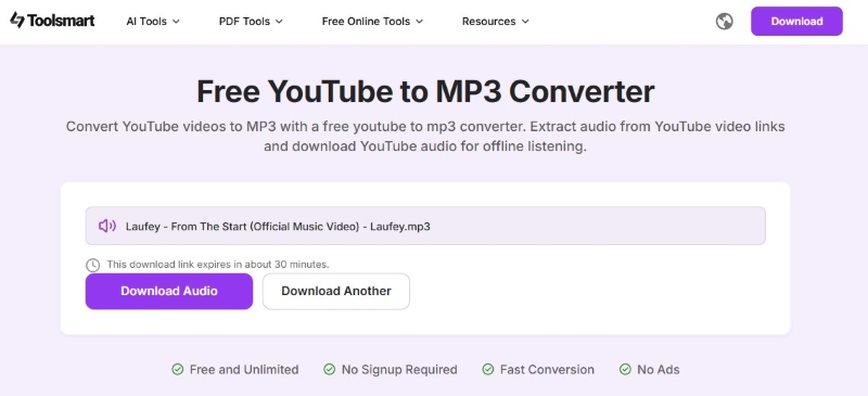 ToolSmart YouTube to MP3 Converter