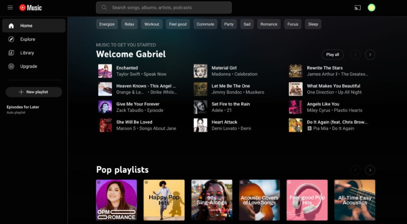 YouTube Music streaming platform interface