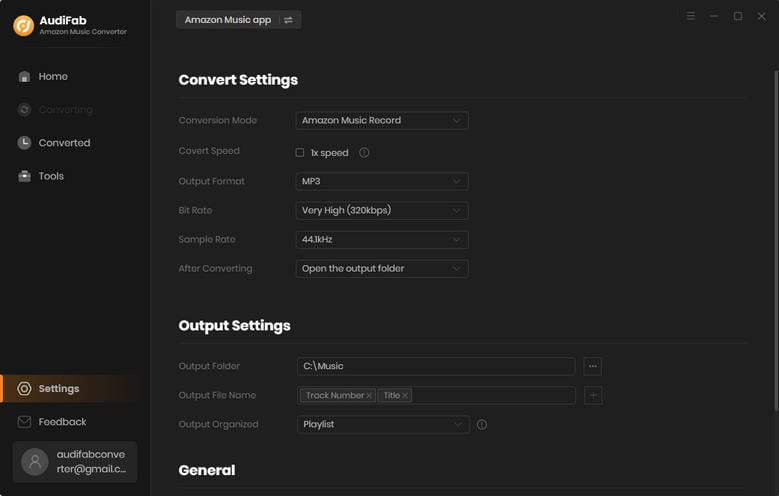 change the output settings of amazon music