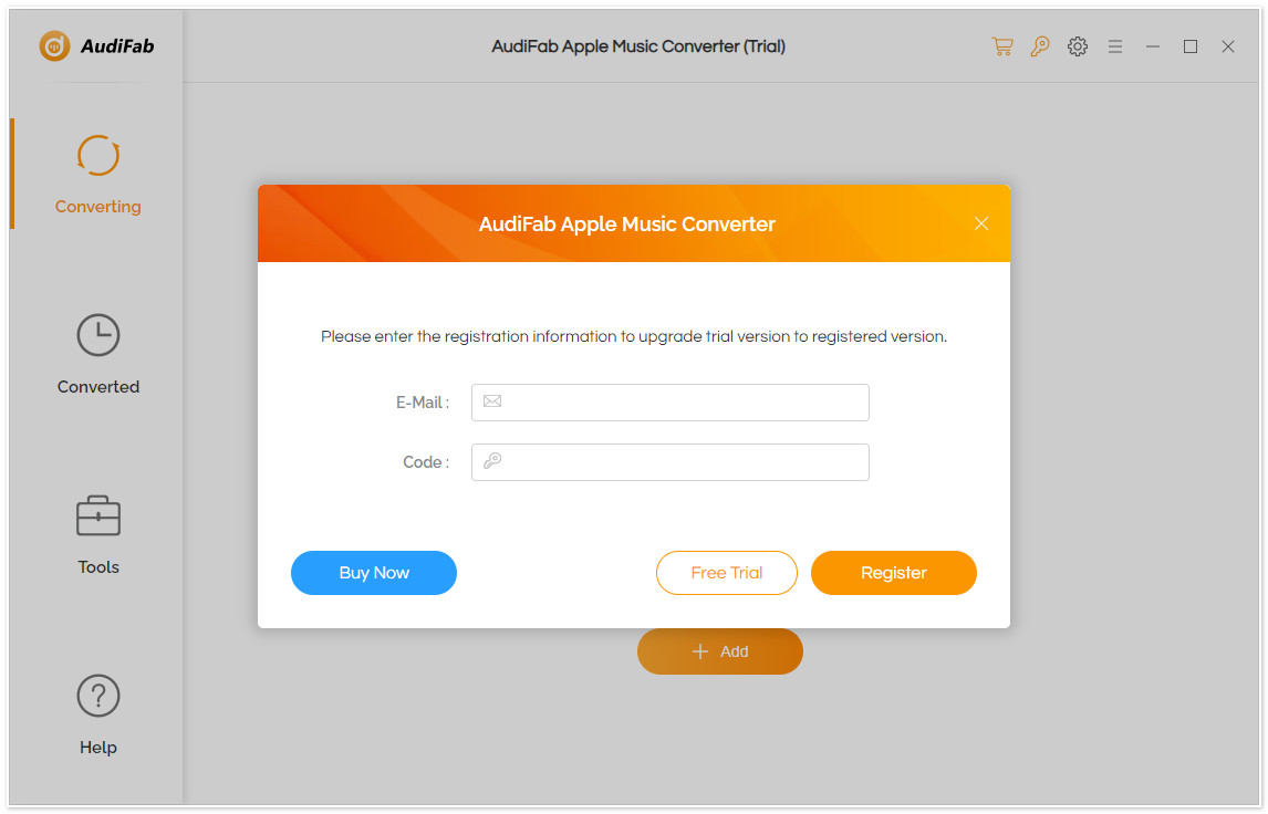 registration interface of apple music
