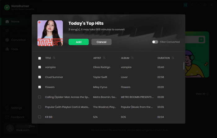 Add Spotify Songs to NoteBurner