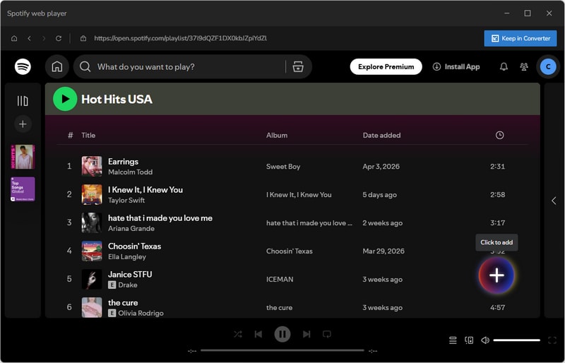 TuneCable Spotify Downloader: click to add Spotify songs