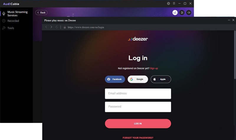 log in on Deezer Music