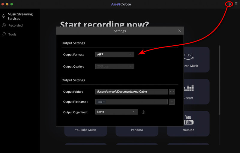 Adjust the Output Format as AIFF