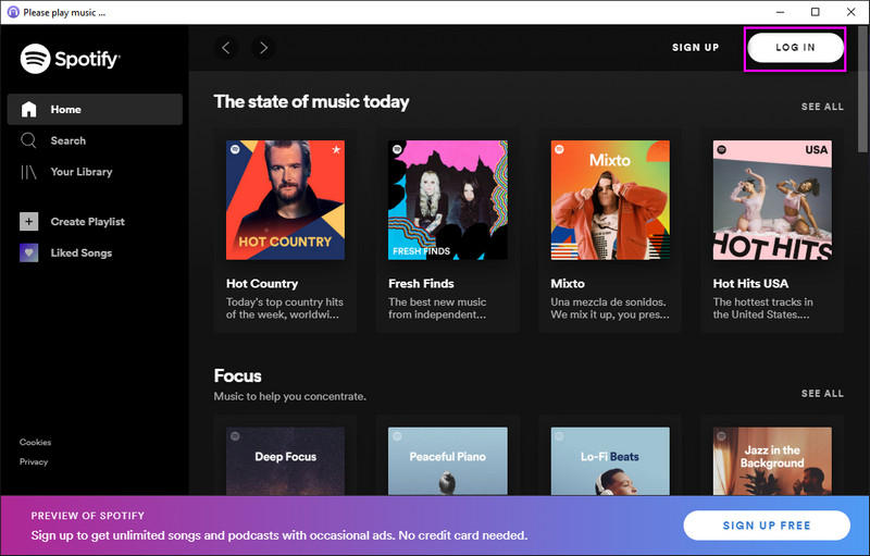 Log in to your Spotify Music Account